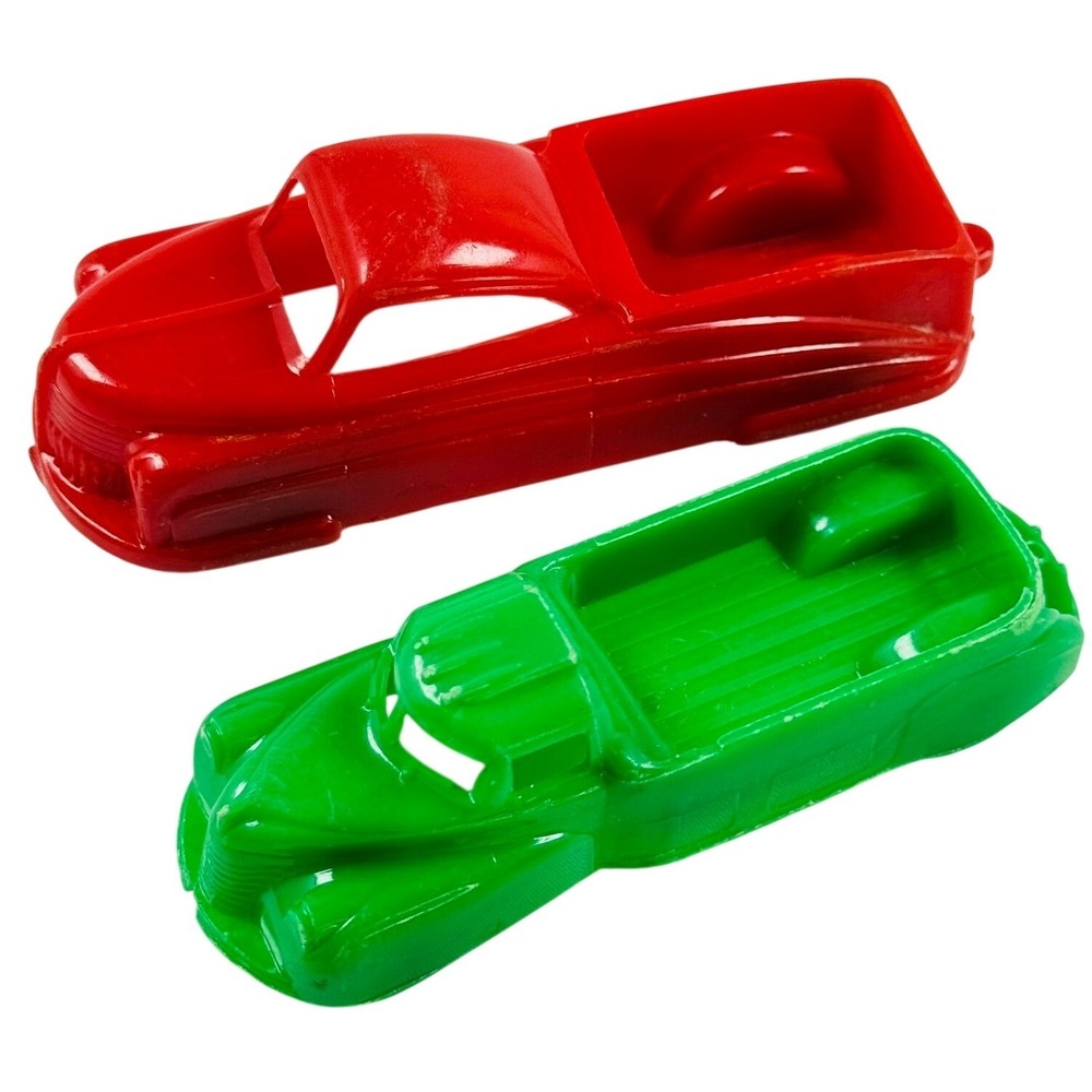 Vintage Ideal Red & Thomas Green T-140 Hard Plastic Toy Pickup Trucks USA Pair